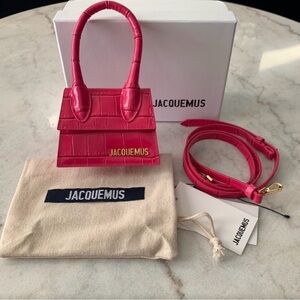 Jacquemus Le Chiquito Mini Bag in Bright Pink Croc